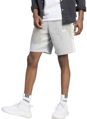 Adidas Uomo Essentials Fleece 3-Stripes Shorts, Medium Grey Heather, S