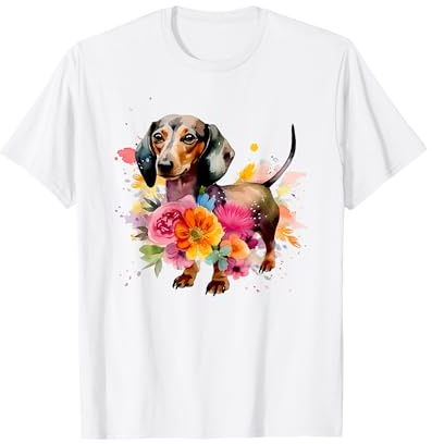 Teckel Aquarelle Art Chien Race Chien Femme Enfants Floral T-Shirt