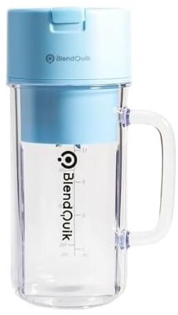 BlendQuik, Personal Portable Blender For Shakes & Smoothies, Leakproof & Stylish Portable Mason Jar Shaker, Rechargeable Mini Blender with 10-Blade Blending System 14oz, Sky Blue