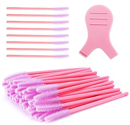 100 Stück Mascara-Bürsten und 1 Stück Y-förmige Mascara-Bürste, Silikon-Wimpernverlängerungsspule, Mascara-Stab, Augenbrauenkamm, Make-up-Werkzeug für Wimpern, Augenbrauen (Rosa)