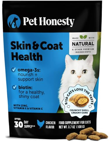 Cat Skin & Coat Health Chews – Crunchy & Creamy Treats with Omegas, Vitamin C & E, Biotin – Soothes Itchy, Dry Skin, Reduces Shedding & Promotes a Shiny Coat – Cat Vitamins (Chicken 30-Day Supply)