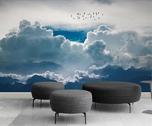 Papier Peint Panoramique Nuages Oiseaux Du Ciel 3D Poster Mural pour Salon Chambre Décoration Murale