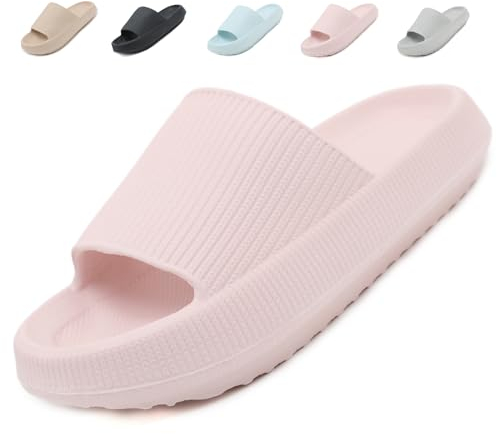 Uniuni Claquettes Femme Sandales Homme Confortables Pantoufles Antidérapant Léger Cloud Slides Soft Chaussures de Maison Piscine Plage Rose 36/37