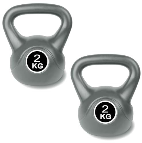 2er Set Kugelhantel 2kg Grau Kettlebell Schwunghantel Rundgewicht Fitness Krafttraining Kugelgewicht