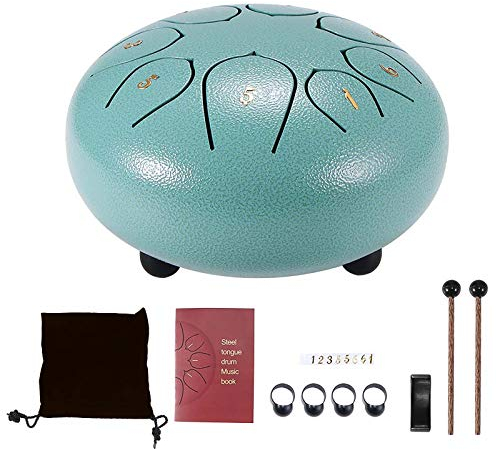 Steel Tongue Drum, 6 Zoll 8 Töne Zungentrommel Pan Drum Percussion Steel Instrument Handpan Steel mit Tragetasche, 2 Trommelstöcken, 4 Fingerlingen, Geeignet für Klangheilungsmeditations-Yoga (grün)