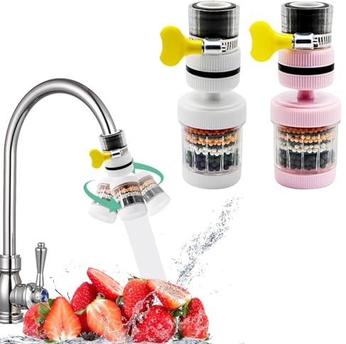 Uooker Lot de 2 filtres de robinet rotatifs à 360° au charbon actif pour robinet de cuisine, supprime le chlore, le fluorure, les métaux lourds, adoucisseur d'eau dure, filtre de robinet d'évier pour
