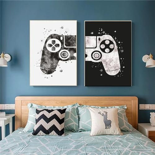 Gaming-Zimmer-Leinwandgemälde, abstrakte Gamepad-Poster und Drucke, Wandkunst, Bilder, Gamer-Geschenk für Jungen, Kinderzimmer, Dekoration, 50 x 70 cm x 2, ohne Rahmen