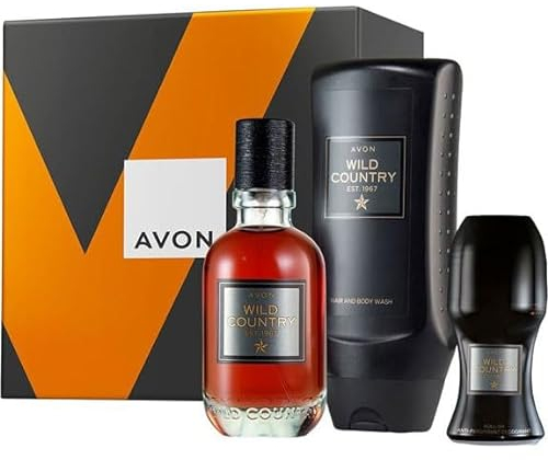 Avon Geschenkset Wild Country männlich/würzig Eau de Toilette/DuschShampoo/Deoroller