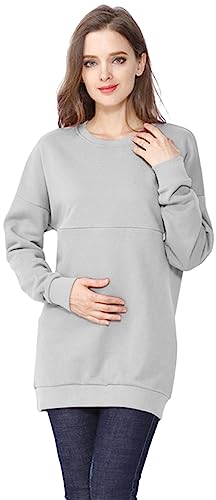 Godom Stillpullover Damen, Schwangere Frauen Hoodie Einfarbig Stillen Brust Reißverschluss Stillen Top Damen Stillpullover Winter Langarm Rollkragen Sweatshirt Basic Stillzeit Umstandsmode Stillshirts