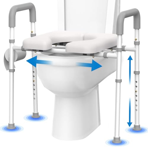 Agrish Padded Raised Toilet Seat with Handles | Adjustable Height and Width, Raised Toilet Seats for Elderly, Disabled Toilet Seat Riser, Toilet Frame, Fit Any Toilets