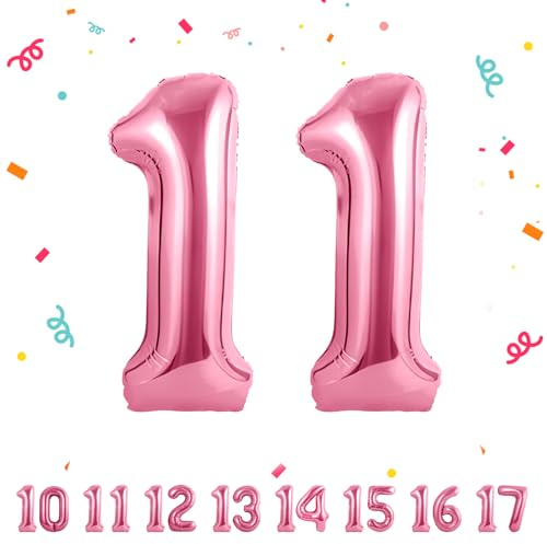 Zahlen luftballon 11 jahre | Rosa Folienballon-4011 Geburtstagsdeko -11 Ballon Zahl Deko zum Geburtstag fliegt mit Helium 11.Geburtstag für Männer Frauen 11.Geburtstagsparty Jubiläum