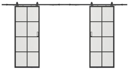 Vente-unique-Puerta corredera Doble - Aluminio y Vidrio Templado Esmerilado - 2 x Alt. 205 x L93 cm - Wilden II
