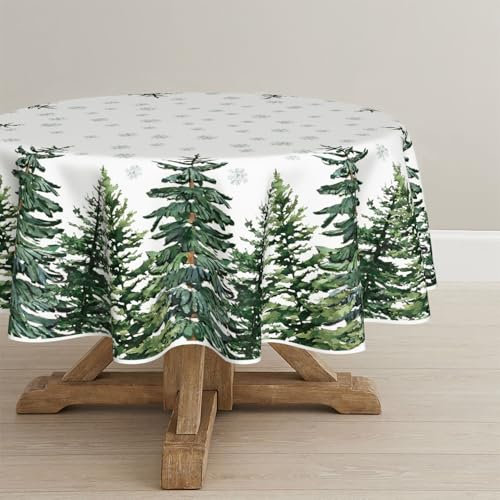 Artoid Mode Schneeflocken Bäume Weihnachten Tischdecke Rund 140 cm, Winter Christmas Fleckschutz Tischwäsche Küche Dekoration Party Dekor