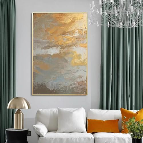 GELYX Blaue Welle, Gemälde, Goldgemälde, dunkelgrau, Acrylbild, großes Wohnzimmer, Wandkunst, Poster, Gemälde auf Leinwand, 80 x 110 cm, rahmenlos
