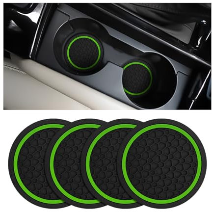 Mandark 4PCS Car Cup Holder Coasters, 2.75 Inch Non-Slip Insert Water Bottle Holder Pads, Dustproof Automotive Interior Accessories Mat, Universal for Vehicles, Trucks, RVs and More (Black/Green)