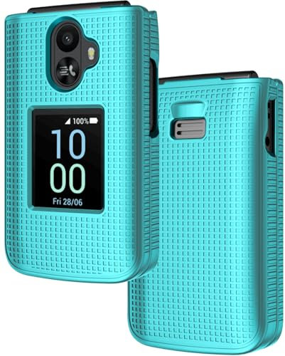 Nakedcellphone Case for TCL Flip 3 Phone, Slim Hard Shell Protector Cover [Anti-Fingerprint, Grid Texture] for T435 (2024) - Teal Mint Cyan