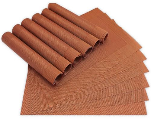 Moderne Tischsets in Kupferfarben im 12er Set - Abwaschbare Platzsets als rechteckige Tischuntersetzer - Gewebtes Platzdeckchen als Tischunterlage für Esstisch Wohnzimmer Tisch-Deko