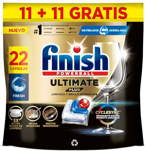 Finish Ultimate Plus, Pastillas para el Lavavajillas, Limpieza intensiva, brillo diamante y protección vajilla, 22 Pastillas
