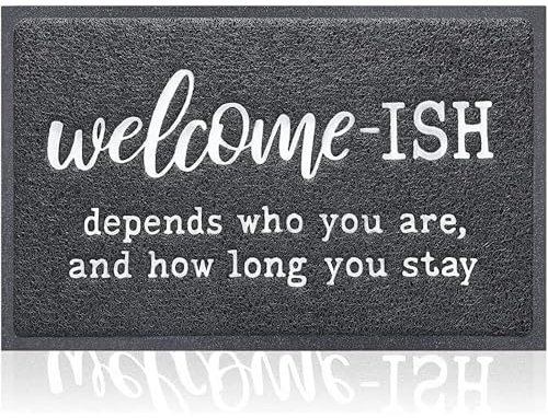 Welcome Mats Front Door Mat Indoor Back Funny Welcome-ish Depends Who You are and How Long You Stay Entrance Decor for Home Farmhouse Door Mat (Beige,16x24 inch)