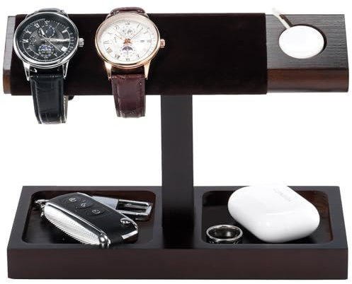 ProCase Watch Organizer Stand, Wood Watch Bracelet Display T-Bar, Watch Holder Storage -1 Tier, Darkbrown