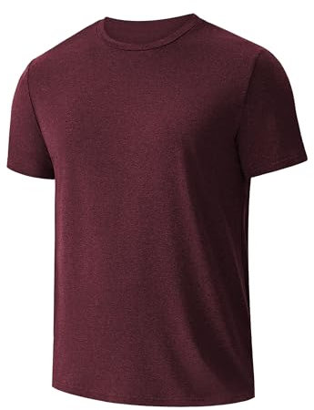 Weardear Sport Shirt Männer Outdoor Laufshirt Schnelltrocknend Atmungsaktiv Funktionsshirt Herbst Leicht Sport Tshirts Rundhals Kurzarmshirt Tiefrot M