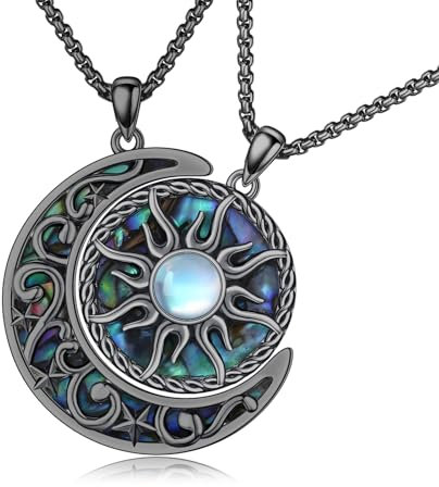 MEDWISE Yin Yang Kette 925 Sterling Silber Sonne Mond Anhänger Partnerketten Keltisches Halskette Sonne Abalone Anhänger Yin Yang Schwarz Schmuck Geschenke für Damen Partner Paar Sie und Ihn