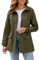 Tuopuda Veste Printemps Femme Parka Mi Saison Multi-Poches à Manches Longues Saharienne Manteaux à Capuche Fermeture Éclair Vêtement d'extérieur Coupe-Vent Idee Cadeau, vert armée, XL