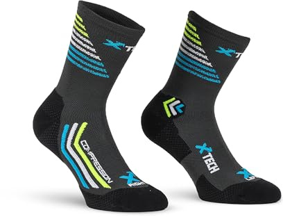 X Tech Sport Design Rocket Socken mit abgestufter Kompression, 4-Jahreszeiten-Technologie, Running und Trail Running, Stoßdämpfung