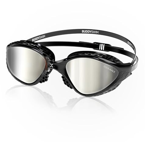 Buddyswim Schwimmbrille OzeanX. Schwimmbrille Herren mit UV400-Schutz. Antibeschlag Schwimmen Zubehör Damen. Swimming Goggles mit XVISION Panorama-Gläsern. Hydrodynamische Passform für Schwimmen.