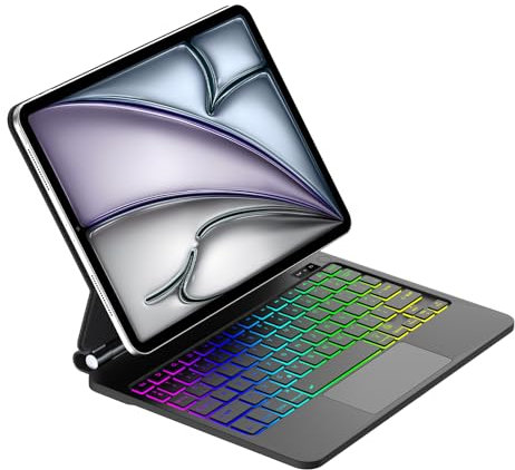 IVEOPPE Magnetic Keyboard Case for iPad Air 11 Inch (M2 2024/M3 2025), Keyboard for iPad Air 5th/4th/Pro 11 inch 4th/3rd/2nd/1st, 7-Color Backlight, Multi-Touch Trackpad, Black