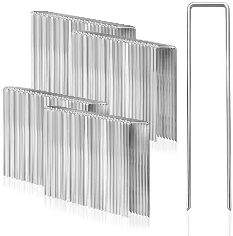 Acuxiaza 100 Stück Anti-Rost Erdanker, Verzinkt Rostfreie Bodenanker, 150mm*30mm*Ø3mm Garten Heringe für Gartenflies, Unkrautvlies, Zaun, Netzen, Camping, Zelt und Maschendraht