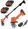 Motobineuse Électrique Sans Fil, 21V Motoculteur Portable avec Batterie et Charge, 235 RPM, Manche Amovible, Largeur/Profondeur de Travail 10/10 cm, Cultivateur pour Yard, Culture du Sol (2 Batteries)
