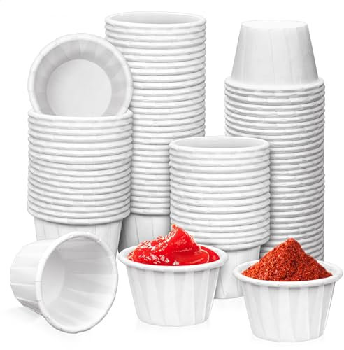 LeonBach 300 PCS Paper Souffle Portion Cups,0.5oz Disposable Medicine Cup Small Paper Jello Shot Cups 0.5oz Mini Sample Cup for Ketchup,Condiment,Sauce,Tasting,Measuring,Dessert Servings