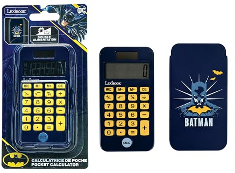 Lexibook, Batman, Calculatrice de Poche 8 Chiffres avec Couvercle de Protection Batman, Noir Jaune, C45BAT
