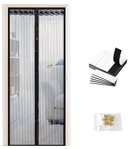 37 Pcs Fly Screens for Doors, 90x210cm Door Fly Screen Curtain with Golden Thumbtacks and Magic Tape Easy to Install for Patio Bedroom Doors and Balcony Suitable for Kid and Pet Black