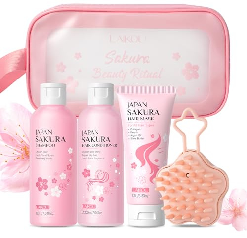Sakura Coffret Soin Capillaire Femme, 4 Pièces Trousse de Soins Voyage