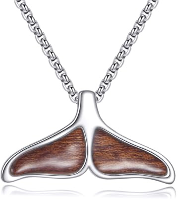 ONEFINITY Collier en forme de queue de baleine en argent sterling 925 avec pendentif en bois avec queue de baleine - Bijou de mer hawaïenne pour homme et femme