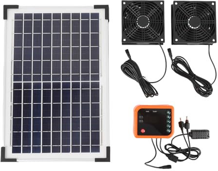 Asixxsix Ventilateur D'échappement Solaire, Ventilateur alimenté par Panneau Solaire à Batterie de 10W 4400mAh avec Contrôleur, Ventilateur Solaire Imperméable IP65