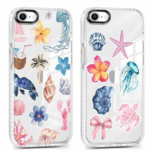 Vxinvnoi 2 Stück Handyhülle für iPhone 8/7/SE 2020/SE 2022 Hülle, Blumen Motiv Aesthetic Bunt Meer Sommer Muster Mädchen Case, Transparent Weich Silikon TPU Stoßfeste Schutzhülle für iPhone 7 4,7,02