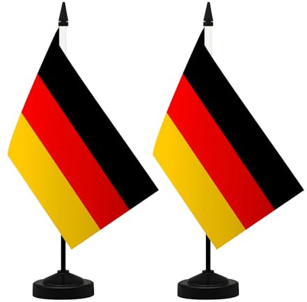 Deutsche Tischflaggen Garnitur, Deutschland Flagge 14 x 8 cm, Flaggenständer und Sockel, Für Haushalt, Büro und Handel (2 Stück)