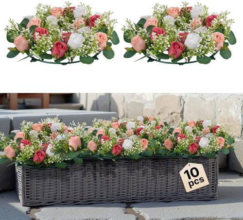 VEVOR Artificial Rose Wreath, 14-Inch Diameter Faux Flower Wreath with Pink and White Roses, Flower Arrangement Centerpiece for Valentine's, Mother's Day, Party, Wedding and Home Table Décor, 10 PCS