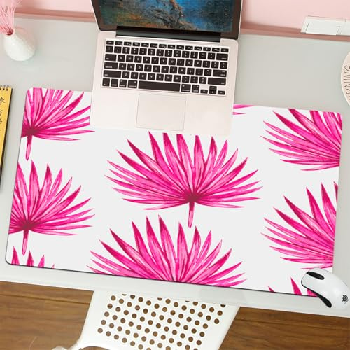 QRFASFZO Tapis de Souris Gaming - 30x80 cm - Tapis de Souris Esports - Ne Glisse jamais - Couverture complète du Bureau - Motif de Feuille de Palmier Rose, répétition du Motif de Feuille de Palmier r