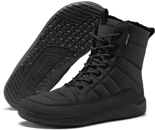 Men's Winter Barefoot Boots Barefoot Snow Boots with Wide Toe Box Zero Drop Sole Warm Water Repellent Minimalist Sneakers(Black,11.5)