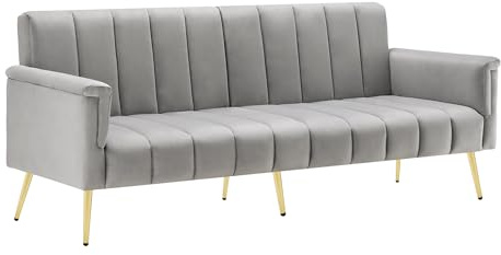 Bladez Modernes klappbares Schlafsofa – Sofa mit Schlaffunktion & Hilfsfüßen, Elegantes Samtstoff-Sofa für Wohnzimmer, Schlafzimmer, Heimkino & Gästezimmer (Gray)