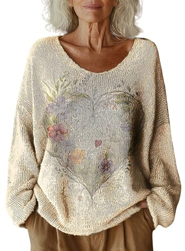 Uwdiohq Pull Femme Imprimé À Motifs pour Chic Et Elegant Sweater Oversize sous Blanc Rose Sweat for The Culture Automne Thermique Haut Col Rond Manches Longues Encolure en V Bordeaux Vetement
