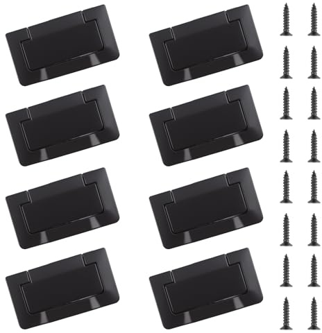 MOROBOR 8 Pcs Pocket Doors Drawer Handles, Flush Pull Ring Handle Zinc Alloy Concealed Trap Door Furniture Pulls with Screws for Cabinets Wardrobes Drawers (Matte Black)