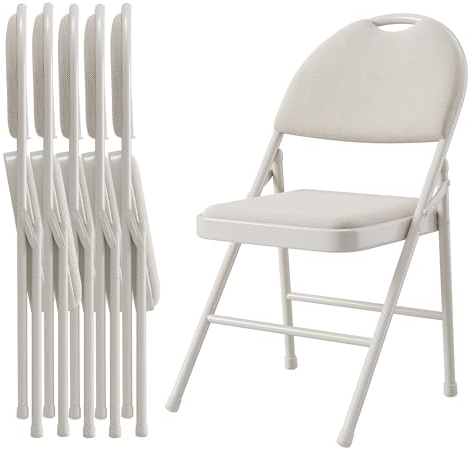 GarveeMore 6Er Set Klappstühle Kunstleder, Metallsichtig, Gepolsterter Sitz, Gartenstuhl Klappbar, Campingstuhl Kunstleder, Leichtfaltbar Für Zuhause, Büro, Esszimmer Und Empfang, Beige