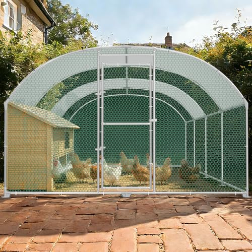 Soontrans Hühnerstall 3x8 m Groß Tunnel Hühnergehege, 24 ㎡ Freilauf für Lange Tage mit Dach & Drahtseitenwände & Riegelsystem-Tür, Freilaufgehege Hühner für Hof und Garten