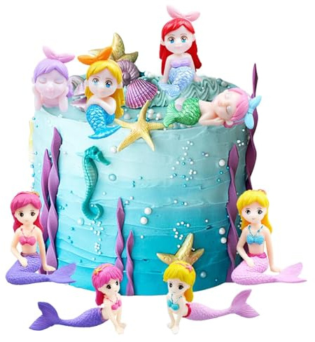 8 Pcs Mermaid Doll Cake Topper Cupcake Toppers Birthday Topper Decorations, Girls Figurines Miniature Mermaid Ornaments for DIY Cake Decoration, Mermaid Theme Party Decoration, Arts Crafts