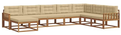vidaXL Outdoor-Sofagarnitur mit Kissen 8 pcs Natur und Beige, Akazienholz Outdoor Sofa Set, modernes Ecksofa, langlebige Gartenmöbel, Terrassensitz, Lounge für den Hinterhof, Latten-Rücken-Design